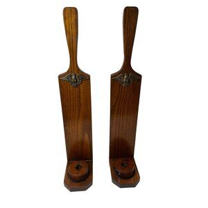 Vintage Wooden Shoe Stretchers With Brass Eagle Motif - Set Of 2 Rustic Brown Fi